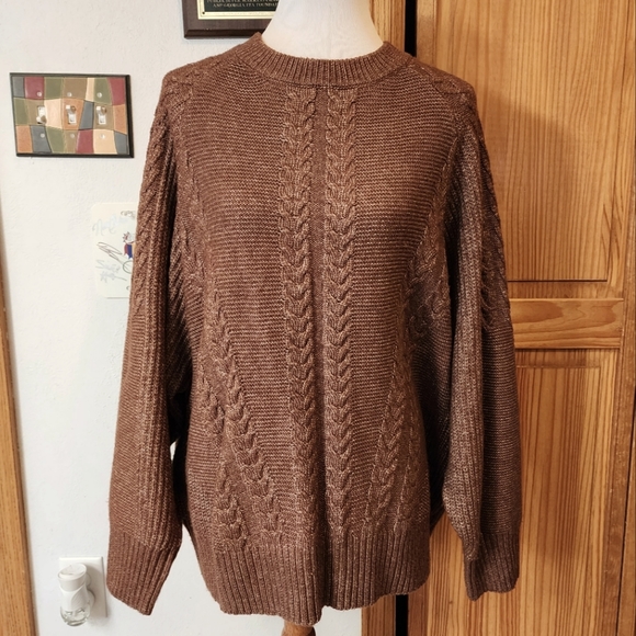 Design History Sweaters - NWOT Design History Super Soft Brown Cable Knit Sweater Size XXL